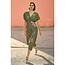 Yumi Green Bird and Floral Print Ruched Waist Kimono Midi Dress