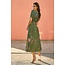 Yumi Green Bird and Floral Print Ruched Waist Kimono Midi Dress
