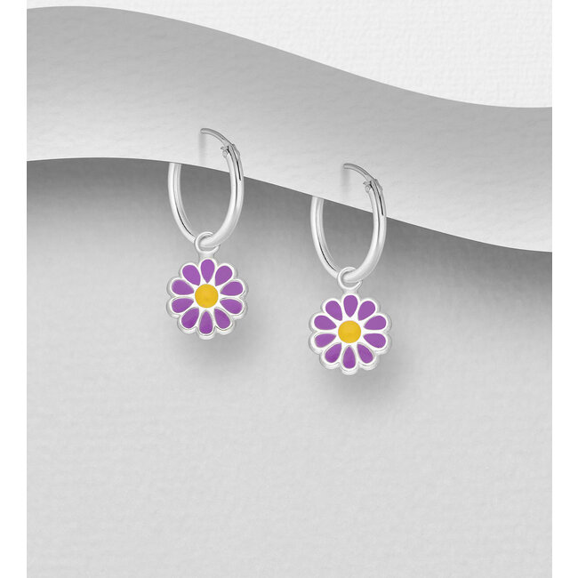 Sterling Sterling Enamel Flower Hoops (more colours)