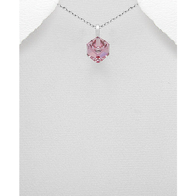 Sterling Necklace with Square Austrian Crystal