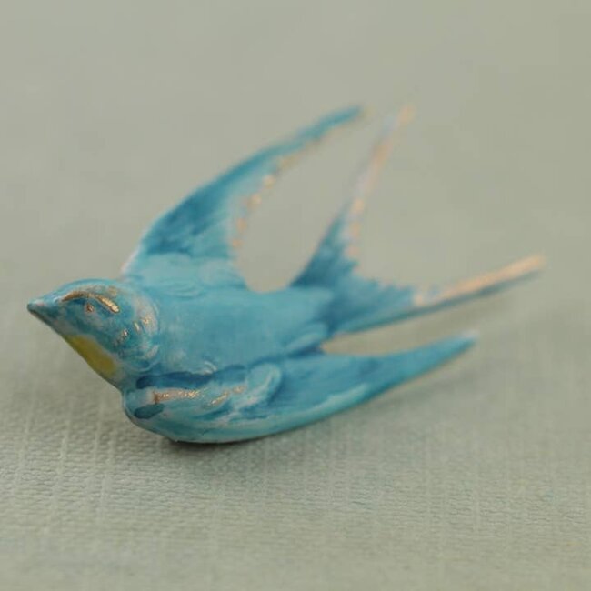 Silk Purse, Sow's Ear Blue Bird Swallow Brooch Pin