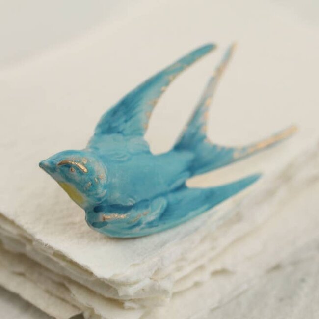 Silk Purse, Sow's Ear Blue Bird Swallow Brooch Pin