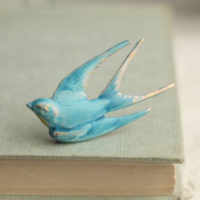 Silk Purse, Sow's Ear Blue Bird Swallow Brooch Pin