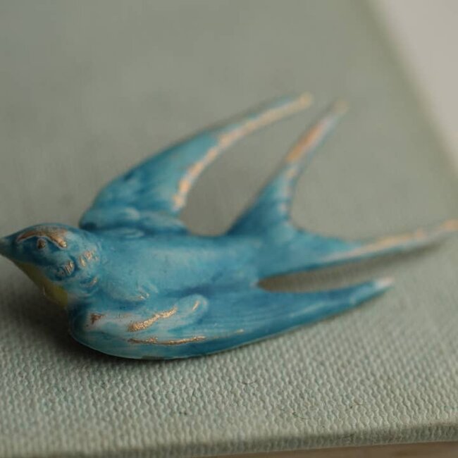 Silk Purse, Sow's Ear Blue Bird Swallow Brooch Pin