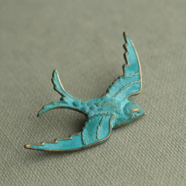 Silk Purse, Sow's Ear Small Verdigris Swallow Brooch