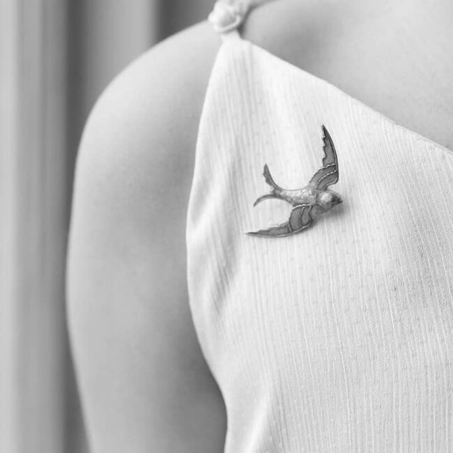 Silk Purse, Sow's Ear Small Verdigris Swallow Brooch