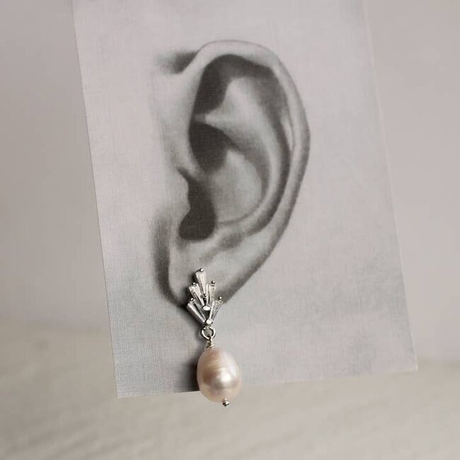 Silk Purse, Sow's Ear Art Deco Freshwater Pearl Earrings Silver
