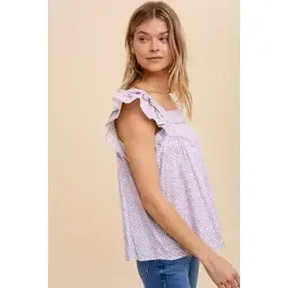 In Loom Cotton Ditsy Floral Piping Accent Blouse