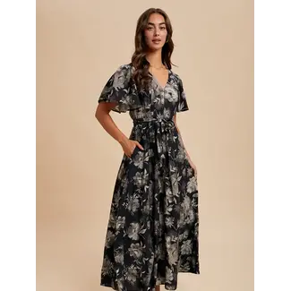 In Loom Floral Flutter Sleeve Dress