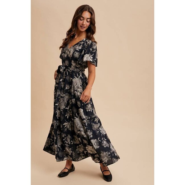 In Loom Floral Flutter Sleeve Dress