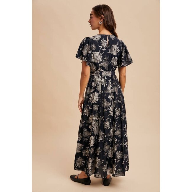 In Loom Floral Flutter Sleeve Dress