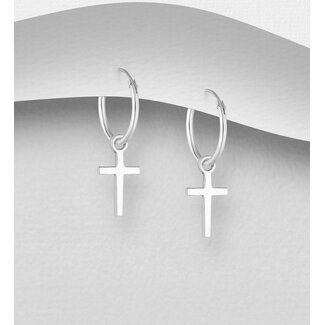 Sterling Sterling Hoops with Cross