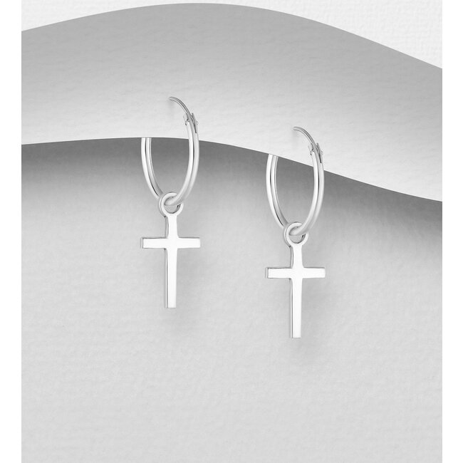 Sterling Sterling Hoops with Cross