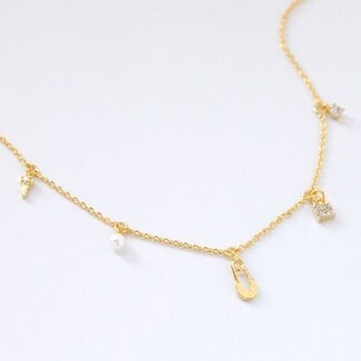 Shirleybird Charm Necklace With Keys/Pearls/Cubic Zirconia (more colours)