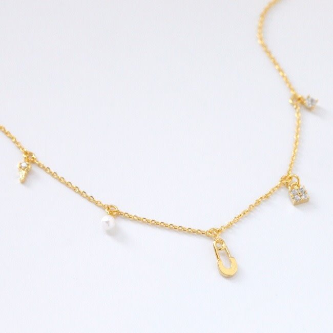 Shirleybird Charm Necklace With Keys/Pearls/Cubic Zirconia (more colours)