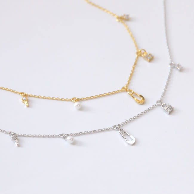 Shirleybird Charm Necklace With Keys/Pearls/Cubic Zirconia (more colours)