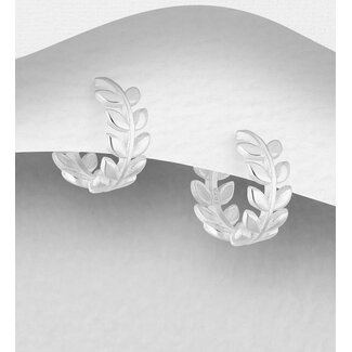Sterling Sterling Silver Leaf Hoop Earrings