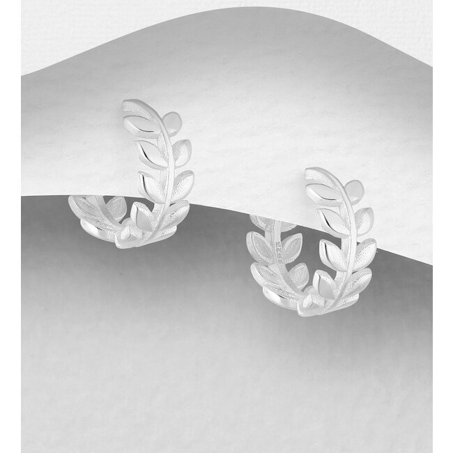 Sterling Sterling Silver Leaf Hoop Earrings