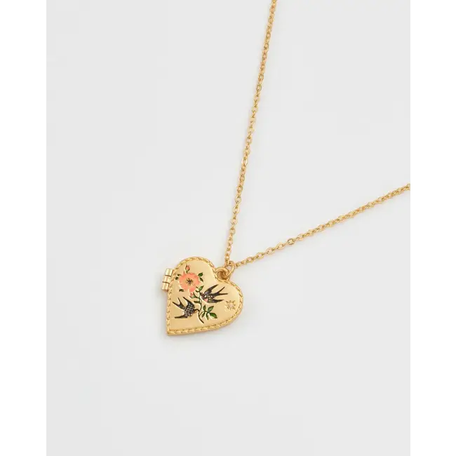 Fable England Fable Swallow Heart Locket Chain Necklace