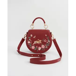 Fable England Fable Running Bunny Burgundy Saddle Purse