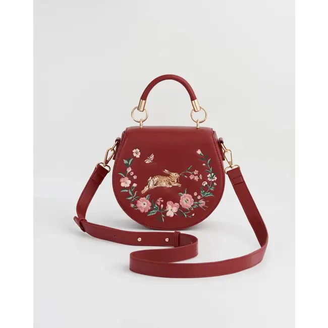 Fable England Fable Running Bunny Burgundy Saddle Purse