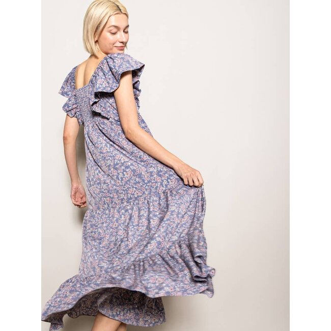Elloh Maxi Dress with Pockets in Dusty Blue