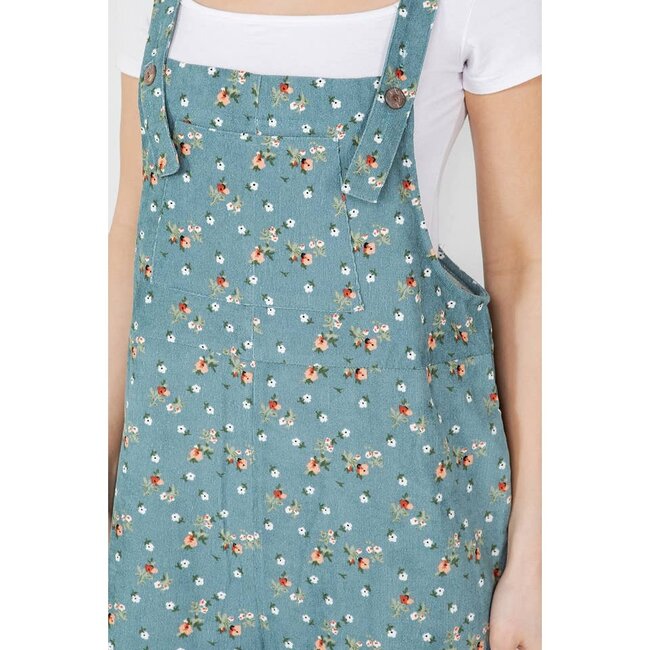 Floral Corduroy Overall in Teal