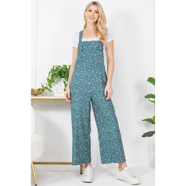Floral Corduroy Overall in Teal