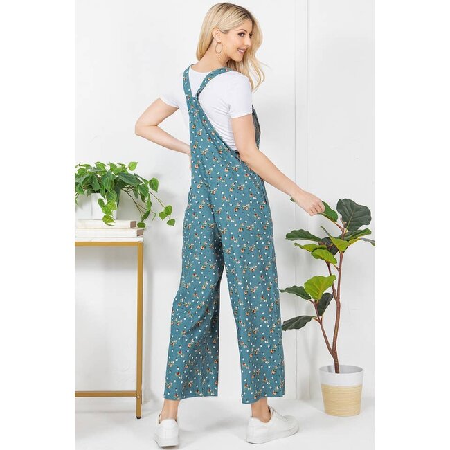 Floral Corduroy Overall in Teal