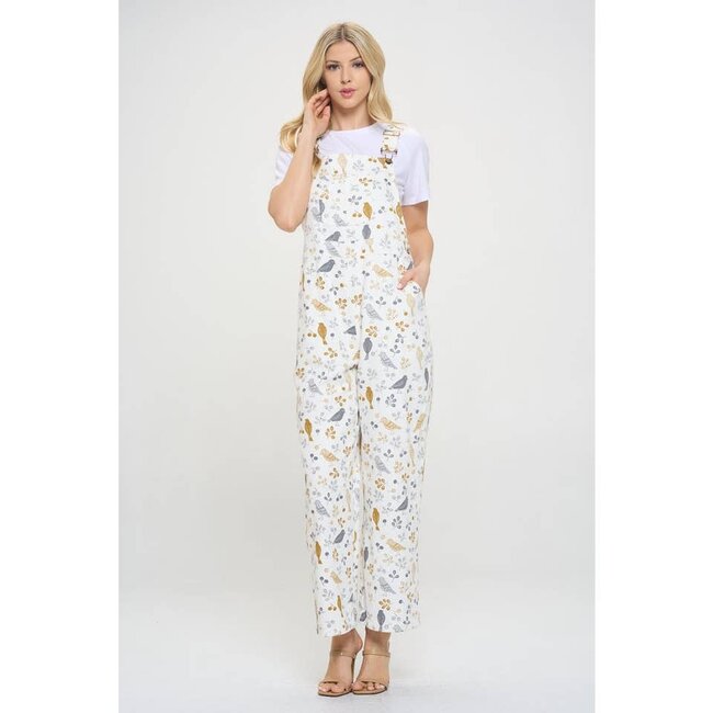 Bird Floral Print Overall