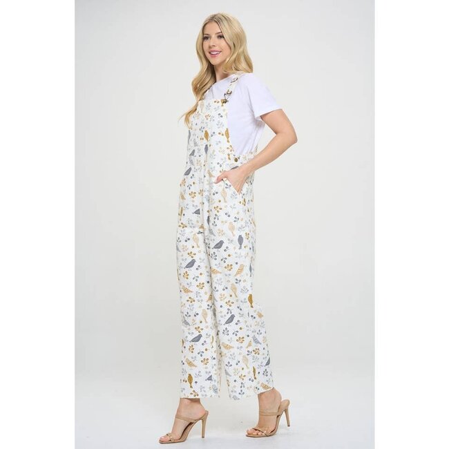 Bird Floral Print Overall