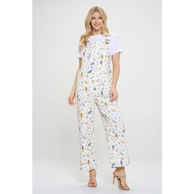 Bird Floral Print Overall