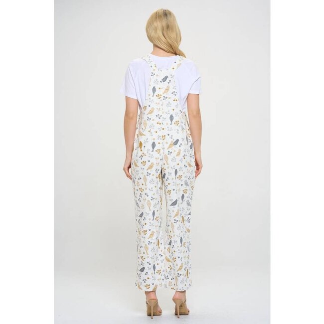 Bird Floral Print Overall