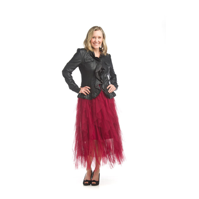 Papillon Faux Leather Jacket With Ruffle Trim (more colours)