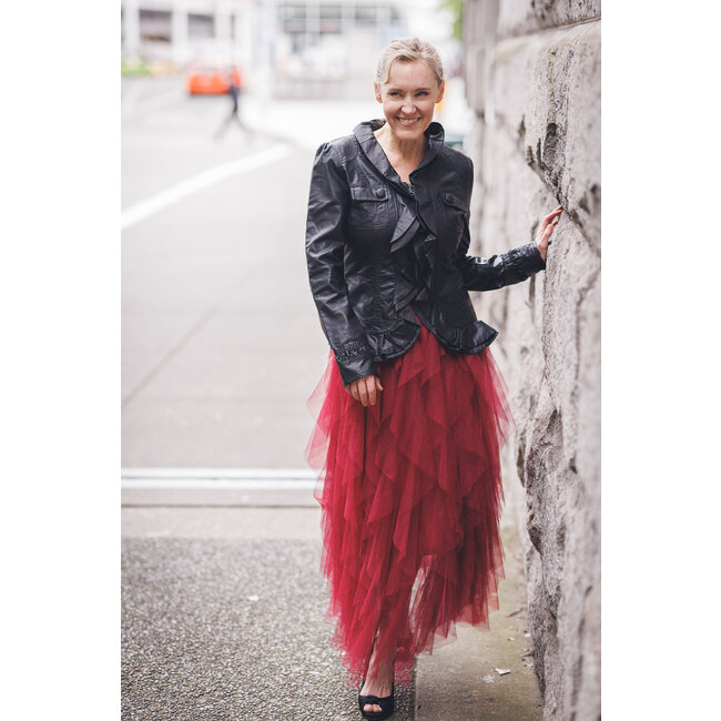 Papillon Faux Leather Jacket With Ruffle Trim (more colours)