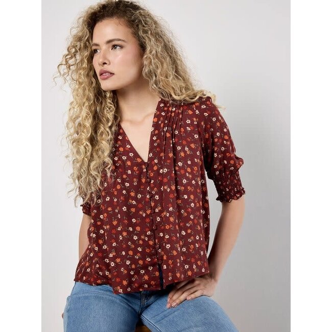 Apricot Ditsy Button Through Smocked Top (More Colours)
