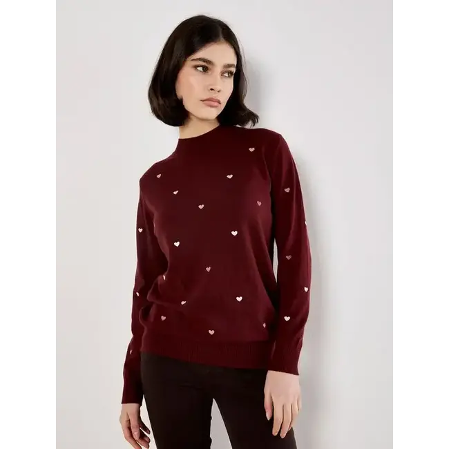 Apricot Embroidered Heart Fine Knit Mock n Jumper (More Colours)