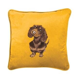 WRENDALE 'LITTLE SAUSAGE' Dachshund Embroidered Pillow