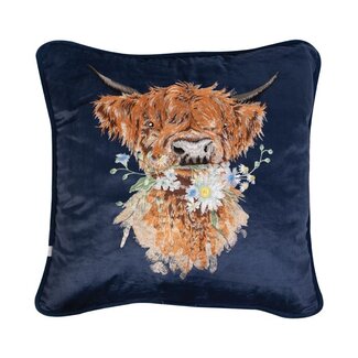 WRENDALE "DAISY COO' Highland Cow Embroidered Pillow