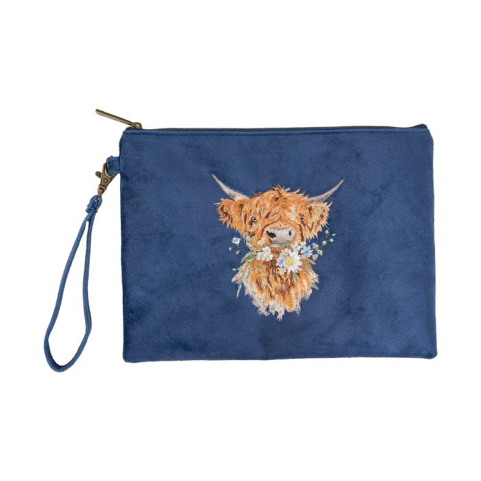 'DAISY COO' Highland Cow Embroidered Pouch