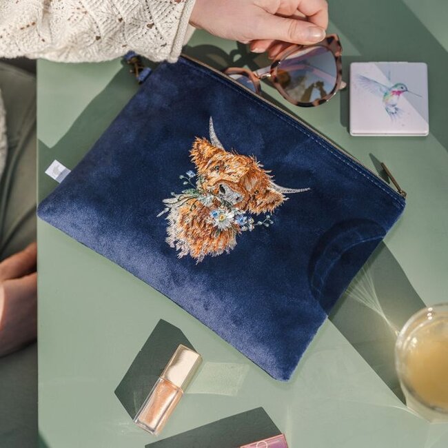 Wrendale 'DAISY COO' Highland Cow Embroidered Pouch