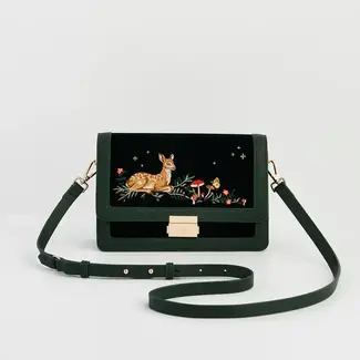 Fable England Fawn Embroidered Green Crossbody Bag