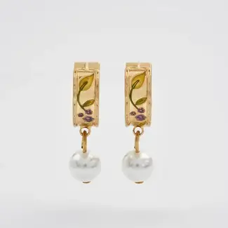 Fable England Blackberry Bramble Pearl Drop Gold Huggie Earrings