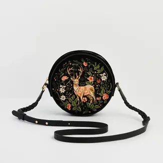 Fable England Aurora Fawn Embroidered Black Circle Bag