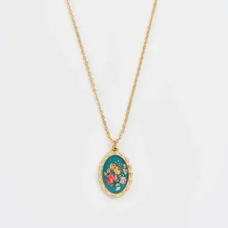 Fable England Gold Roses Vintage Framed Necklace