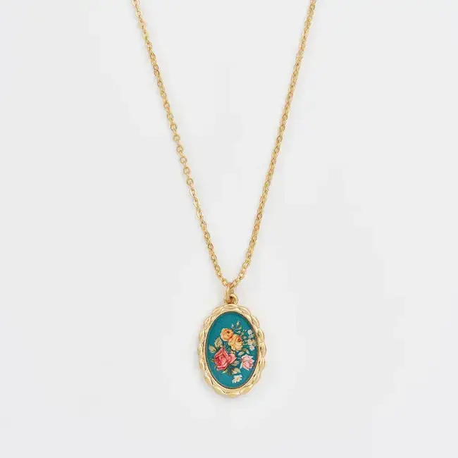Fable England Gold Roses Vintage Framed Necklace