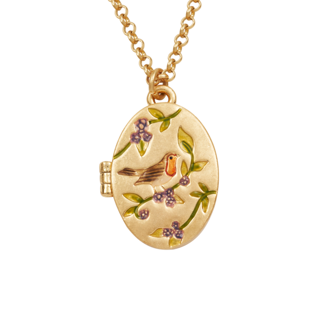 Fable England Gold Robin & Blackberry Locket Necklace