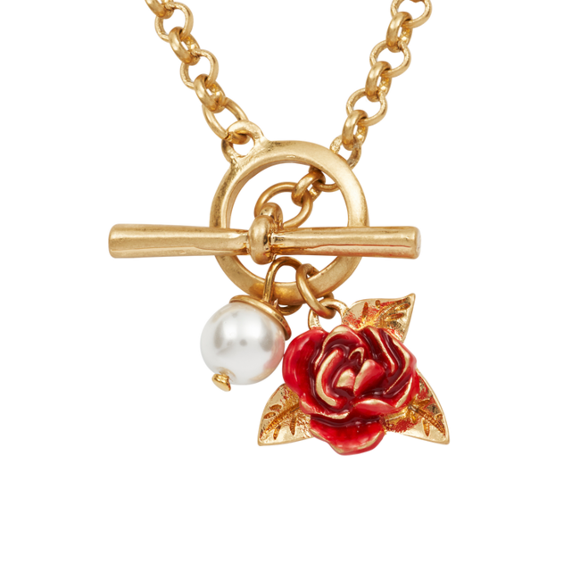 Fable England Gold English Rose Pearl Toggle Necklace