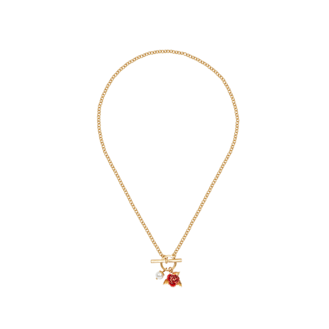 Fable England Gold English Rose Pearl Toggle Necklace