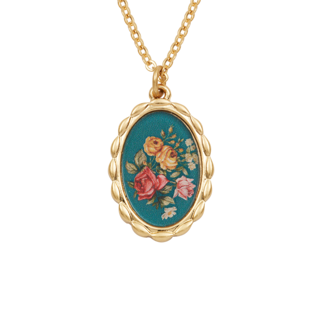 Fable England Gold Roses Vintage Framed Necklace